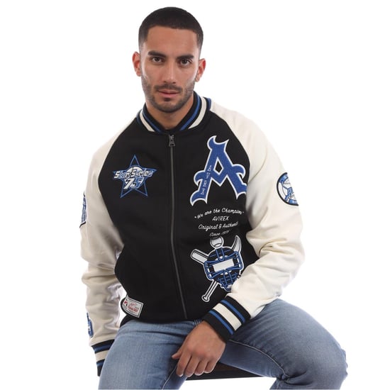 Men's Avirex Spring Embroidered Ribbed Cuff Bomber Jacket in Black - Image 4