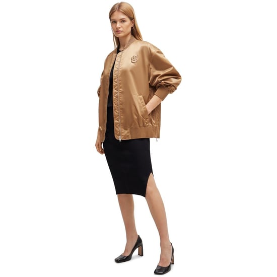 Women's Boss Short Bomber Oversize Jacket in Med Beige - Image 2