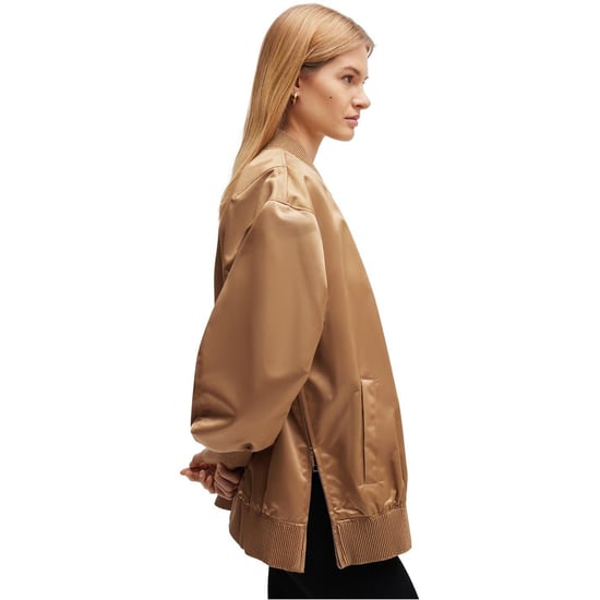 Women's Boss Short Bomber Oversize Jacket in Med Beige - Image 3