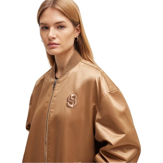 Women's Boss Short Bomber Oversize Jacket in Med Beige - Image 4