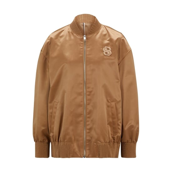 Women's Boss Short Bomber Oversize Jacket in Med Beige - Image 5