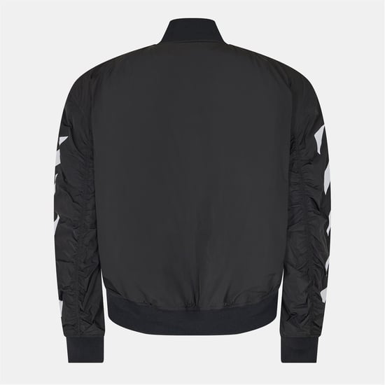 Men's Off White Color Block Ribbed Cuff Bomber Jacket in Black/White - Image 2