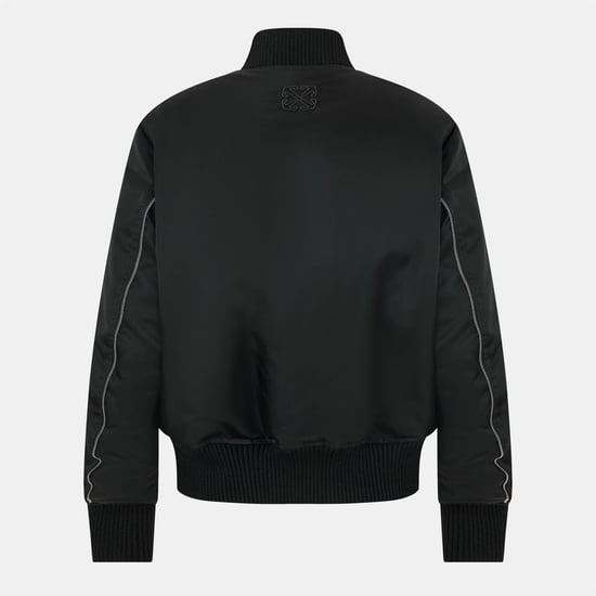 Men's Off White Off Emb Bomber in Black - Image 2