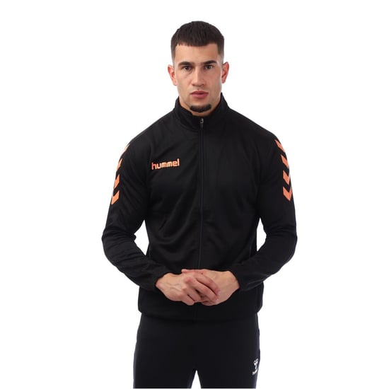 Men's Hummel Core Solid Patterned Ribbed Cuff Track Jacket in Black/Orange - Image 1