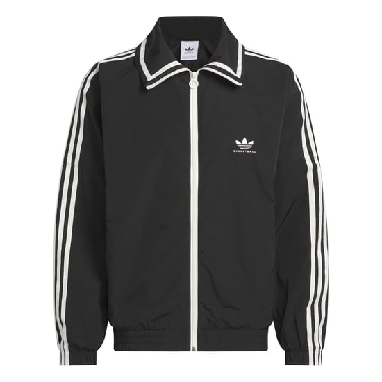Men's adidas Three Stripes Patterned Collared Neck Shell Jacket in Black - Image 1