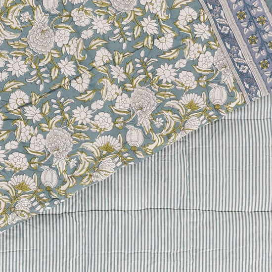 Wylder Annabelle 100% Cotton Floral Quilted Bedspread, Blue - Image 6