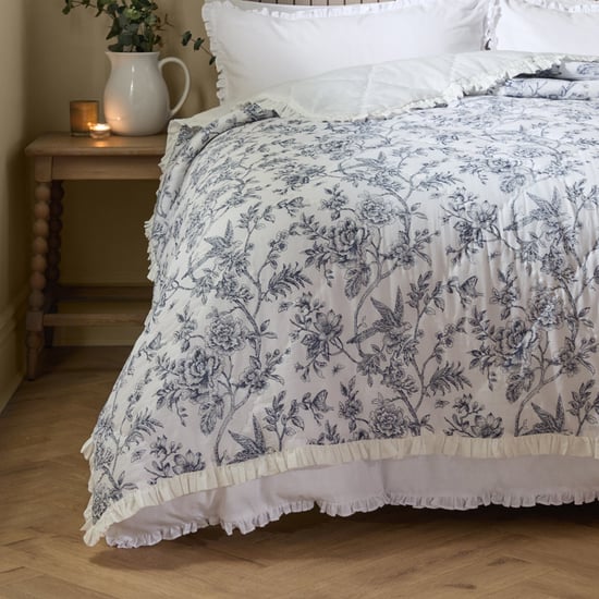Wylder Hermione Ruffled 100% Cotton Floral Bedspread, Ivory - Image 1