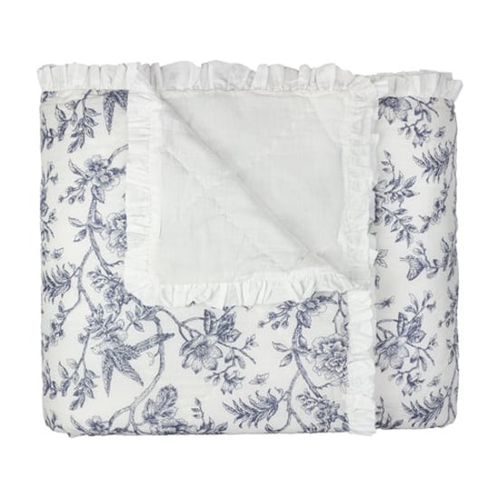 Wylder Hermione Ruffled 100% Cotton Floral Bedspread, Ivory - Image 3