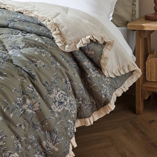 Wylder Hermione Ruffled 100% Cotton Floral Bedspread, Moss - Image 2