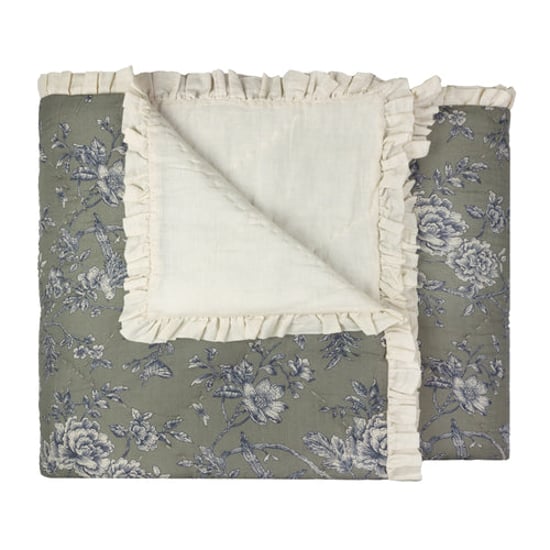 Wylder Hermione Ruffled 100% Cotton Floral Bedspread, Moss - Image 3