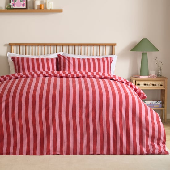 Furn Dual Tone Striped Reversible Duvet Cover Set, Pink/Red - Image 1