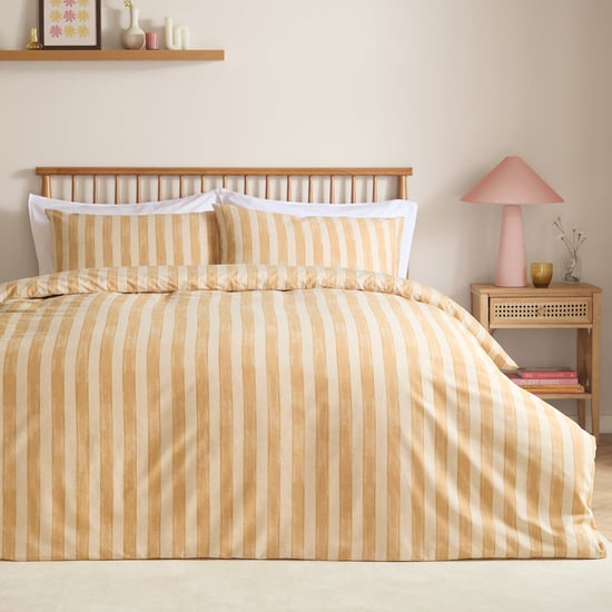 Furn Dual Tone Striped Reversible Duvet Cover Set, Yellow - Image 1
