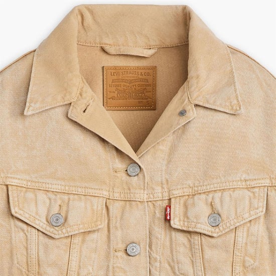 Women's Levis Shrunken 90s Stone Wash Denim Jacket with Metal Badge in Chatter Brown - Image 5