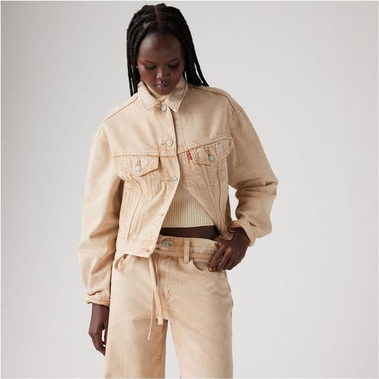 Women's Levis Shrunken 90s Stone Wash Denim Jacket with Metal Badge in Chatter Brown - Image 6