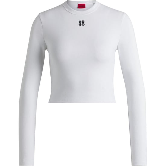 Women's Hugo Cropped Slim Fit Long Sleeve T-Shirt in White - Image 1