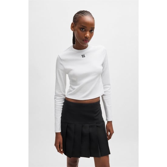 Women's Hugo Cropped Slim Fit Long Sleeve T-Shirt in White - Image 2