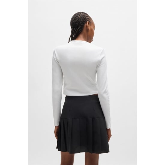 Women's Hugo Cropped Slim Fit Long Sleeve T-Shirt in White - Image 3