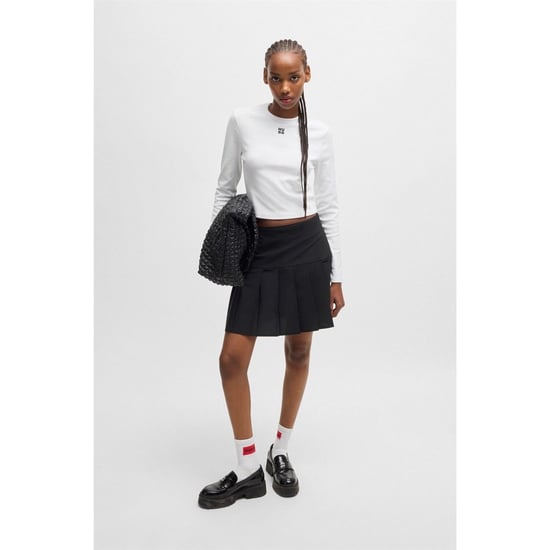 Women's Hugo Cropped Slim Fit Long Sleeve T-Shirt in White - Image 5