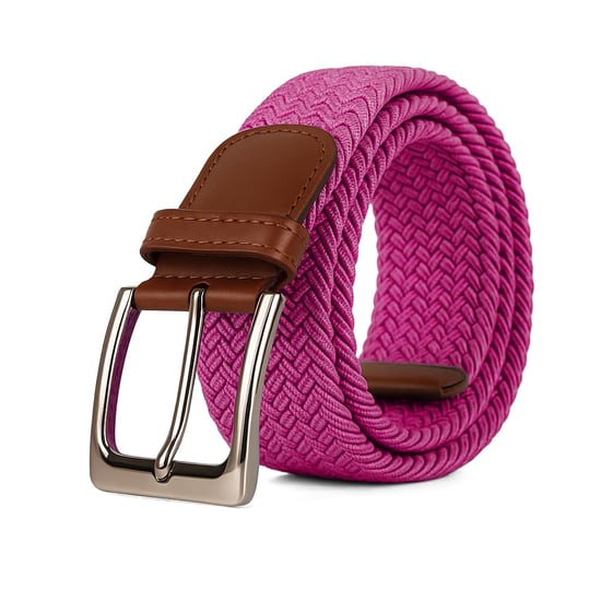 Woven Stretchy Belt - Braided Elastic Waist Belt for Men & Women in Pink - Image 1