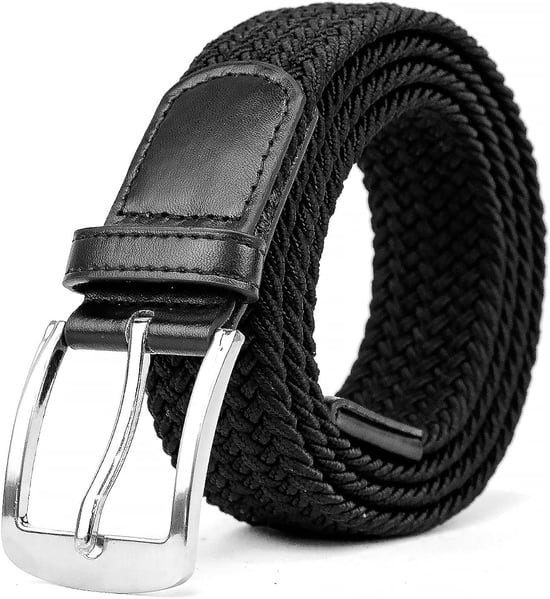 Woven Stretchy Belt - Braided Elastic Waist Belt for Men & Women in Black - Image 1