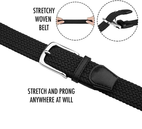 Woven Stretchy Belt - Braided Elastic Waist Belt for Men & Women in Black - Image 3