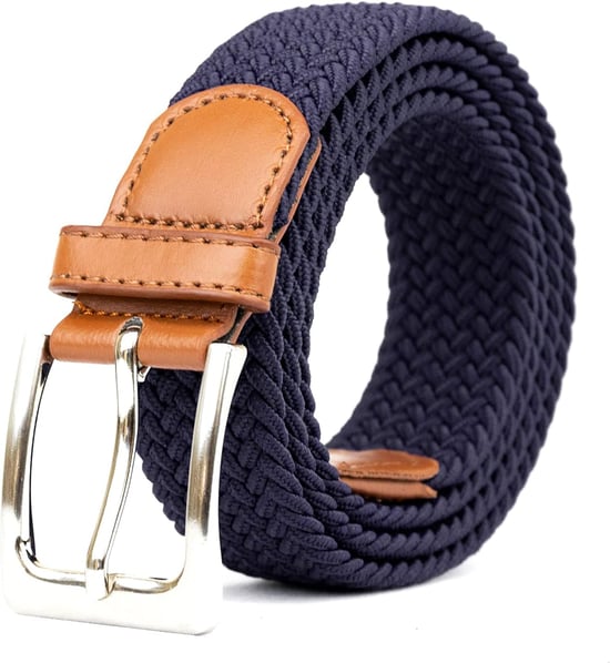 Woven Stretchy Belt - Braided Elastic Waist Belt for Men & Women in Navy - Image 1