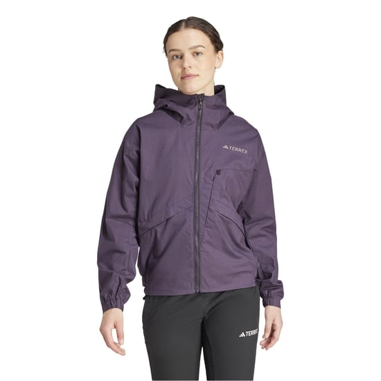 Women's adidas Solid Patterned Windbreaker with Chest Pocket in Purple - Image 2