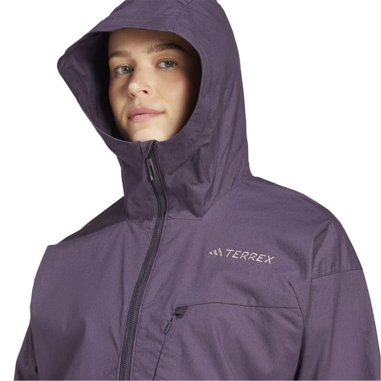 Women's adidas Solid Patterned Windbreaker with Chest Pocket in Purple - Image 4