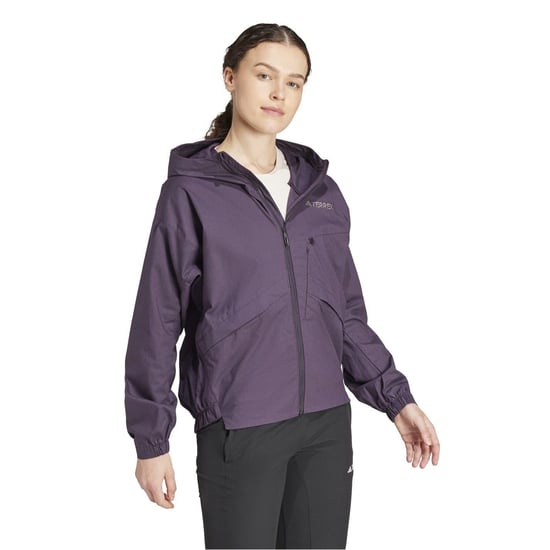 Women's adidas Solid Patterned Windbreaker with Chest Pocket in Purple - Image 6