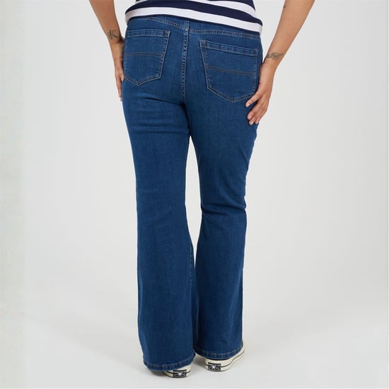 Women's Brave Soul Plus Size High Waisted Flared Jeans in Mid Blue - Image 1