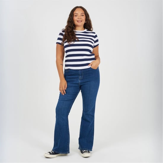 Women's Brave Soul Plus Size High Waisted Flared Jeans in Mid Blue - Image 3