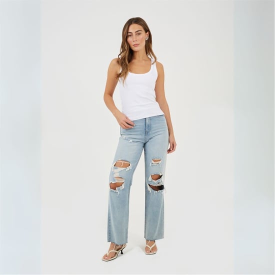 Women's Brave Soul High Waisted Wide Leg Distresed Jean in Pale Blue - Image 4