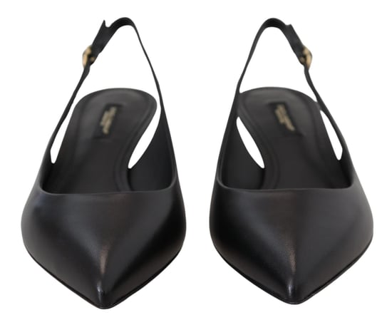 Dolce & Gabbana Zwarte Leren Slingback Hakken Pumps Schoenen - Image 5