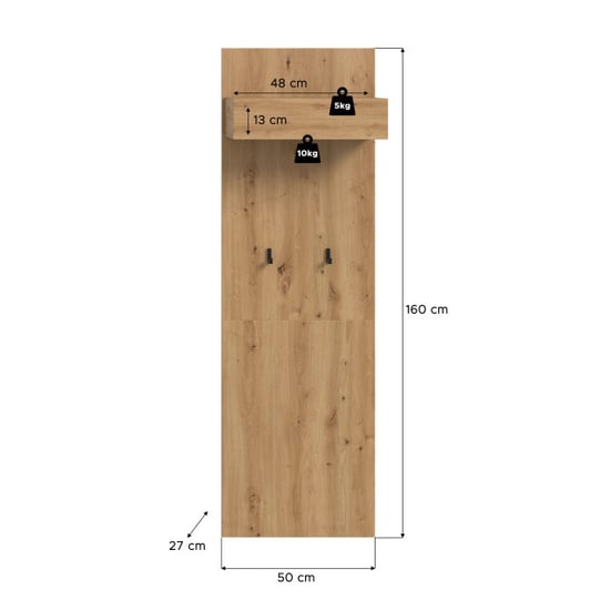 Furnilux Garderobepaneel in artisan oak met haakjes- plank en kledingstang 160 cm - Image 3