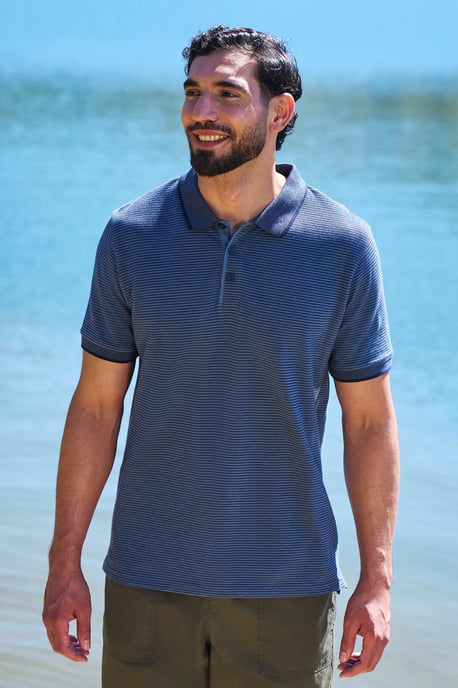 'Dawnay Pique' Men's Slub Textured Polo Shirt Comfy Casual T-Shirt Dark Blue - Image 2