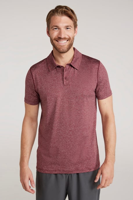 'Agra' Men's Striped Polo T-Shirt Sun Protection Sweat Wicking Tee Burgundy - Image 1
