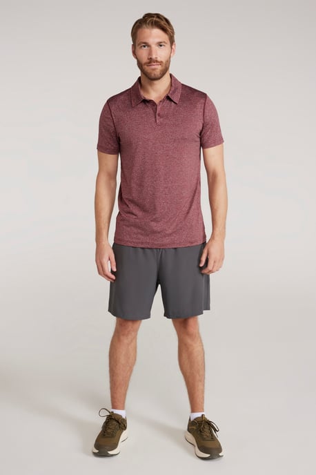 'Agra' Men's Striped Polo T-Shirt Sun Protection Sweat Wicking Tee Burgundy - Image 2