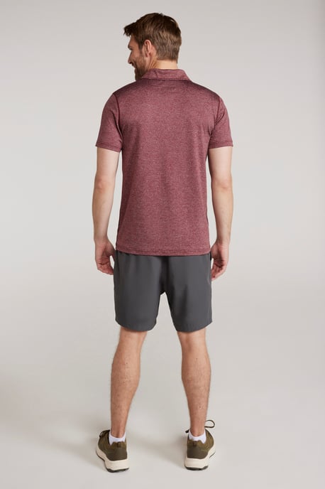 'Agra' Men's Striped Polo T-Shirt Sun Protection Sweat Wicking Tee Burgundy - Image 4