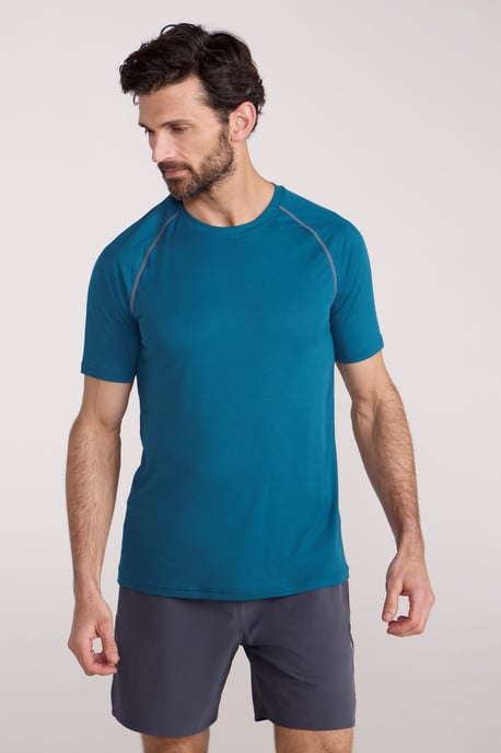 'Aero II' Men's Short Sleeve Top with Reflective Print IsoCool Sports Tee Navy/Blue - Image 1