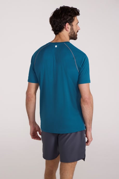 'Aero II' Men's Short Sleeve Top with Reflective Print IsoCool Sports Tee Navy/Blue - Image 3