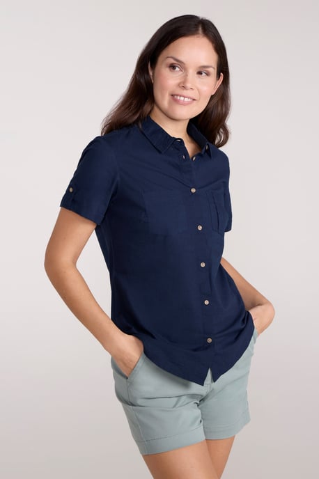 'Coconut' Women's Shirt Cotton Short Sleeve Breathable Everyday Top Dark Blue - Image 1
