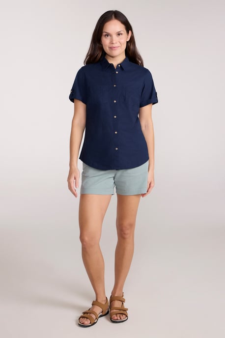 'Coconut' Women's Shirt Cotton Short Sleeve Breathable Everyday Top Dark Blue - Image 2
