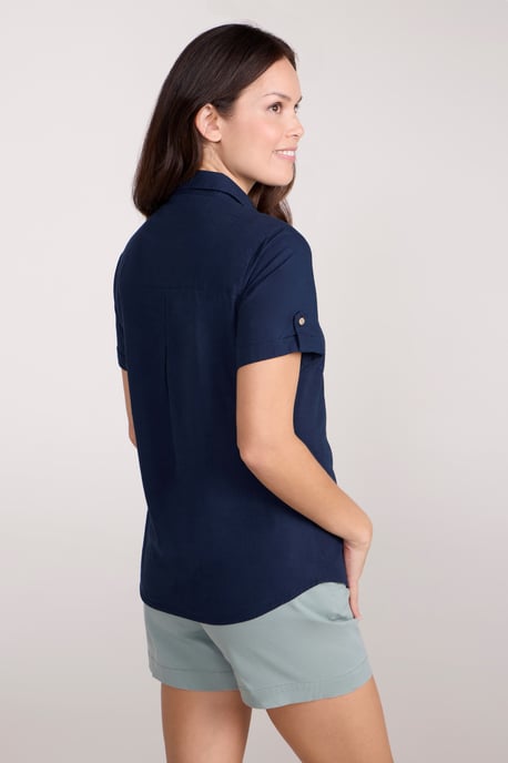'Coconut' Women's Shirt Cotton Short Sleeve Breathable Everyday Top Dark Blue - Image 3