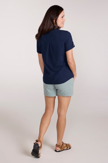 'Coconut' Women's Shirt Cotton Short Sleeve Breathable Everyday Top Dark Blue - Image 4