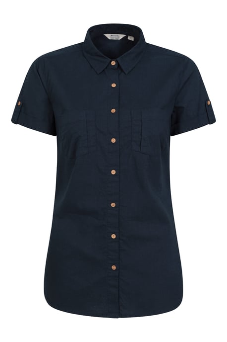 'Coconut' Women's Shirt Cotton Short Sleeve Breathable Everyday Top Dark Blue - Image 5