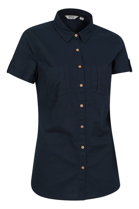 'Coconut' Women's Shirt Cotton Short Sleeve Breathable Everyday Top Dark Blue - Image 6