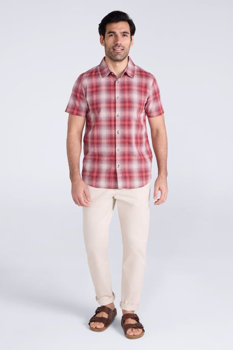 'Weekender' Men's Short Sleeve Shirt 100% Cotton Lightweight Breathable Top Red - Image 2