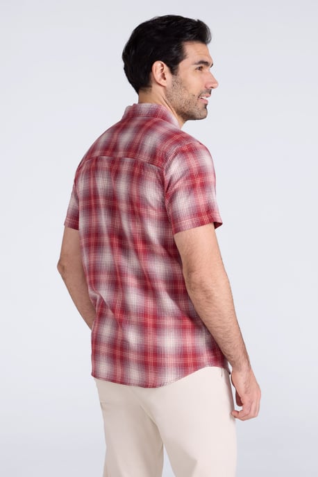 'Weekender' Men's Short Sleeve Shirt 100% Cotton Lightweight Breathable Top Red - Image 3