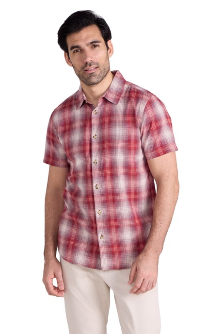 'Weekender' Men's Short Sleeve Shirt 100% Cotton Lightweight Breathable Top Red - Image 5