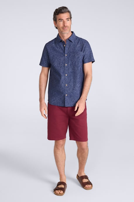 Tropical Printed Men's Short Sleeve Shirt 100% Cotton Chest Pocket Holiday Top Pale Blue - Image 2